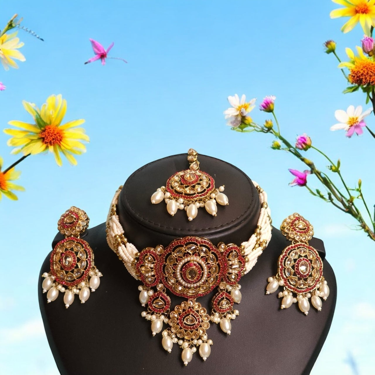 98709-NS Cz Delicate Necklace Maroon