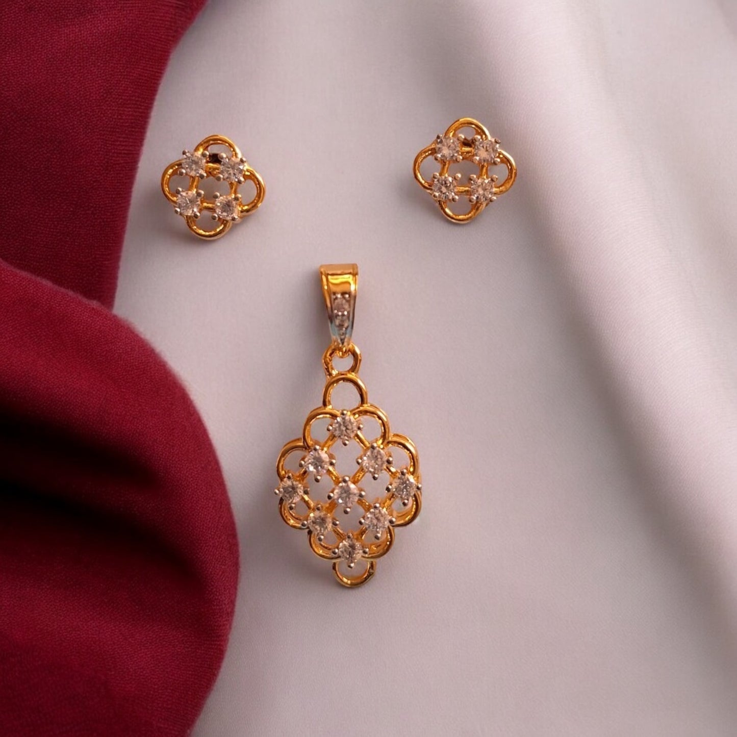 435447-American Diamond Delicate Pendant Set With Gold Plating