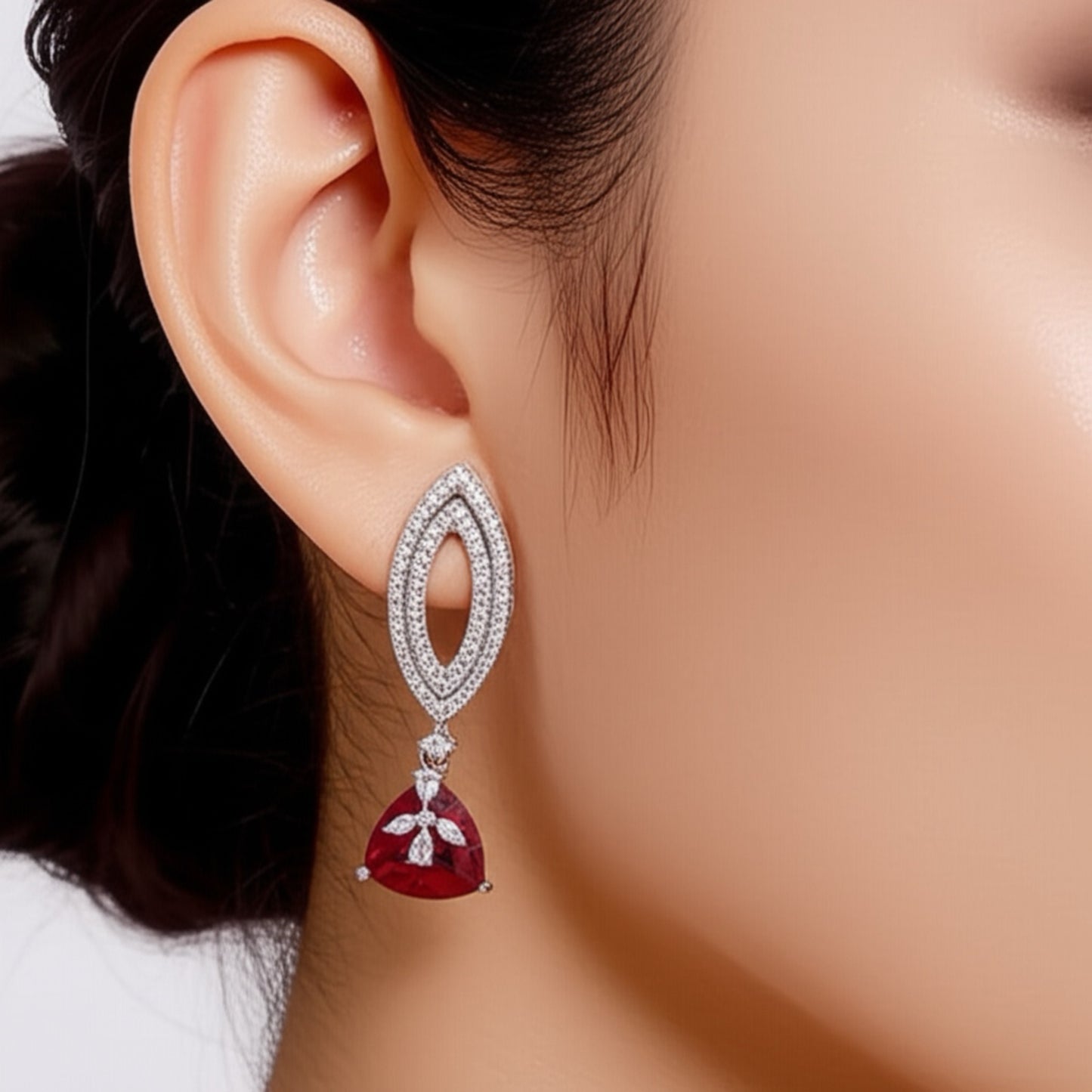 432353 CZ Earring With Rhodium Plating-Ruby