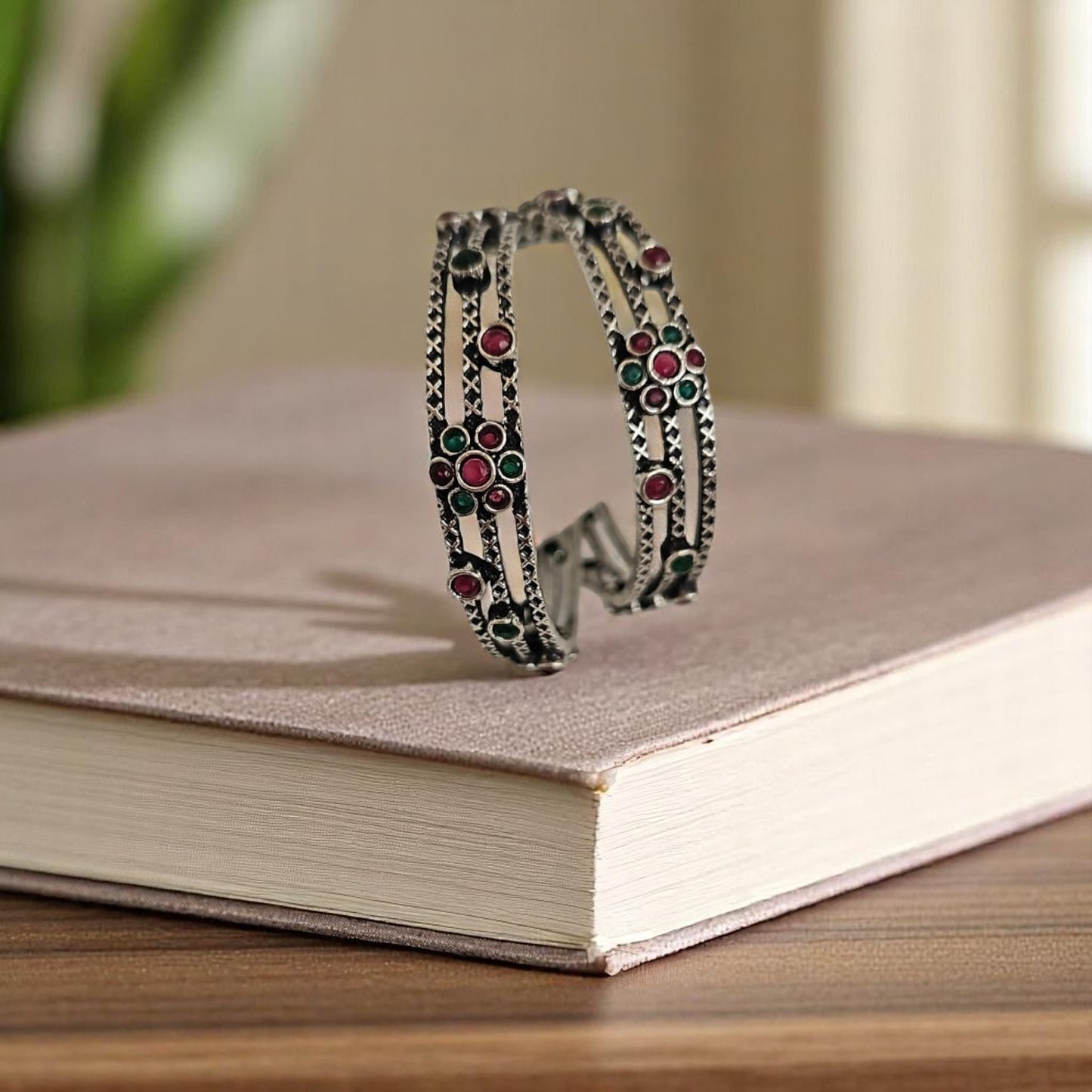 808866 Classic Bangles With Oxidised Plating-Size 2.4-Ruby