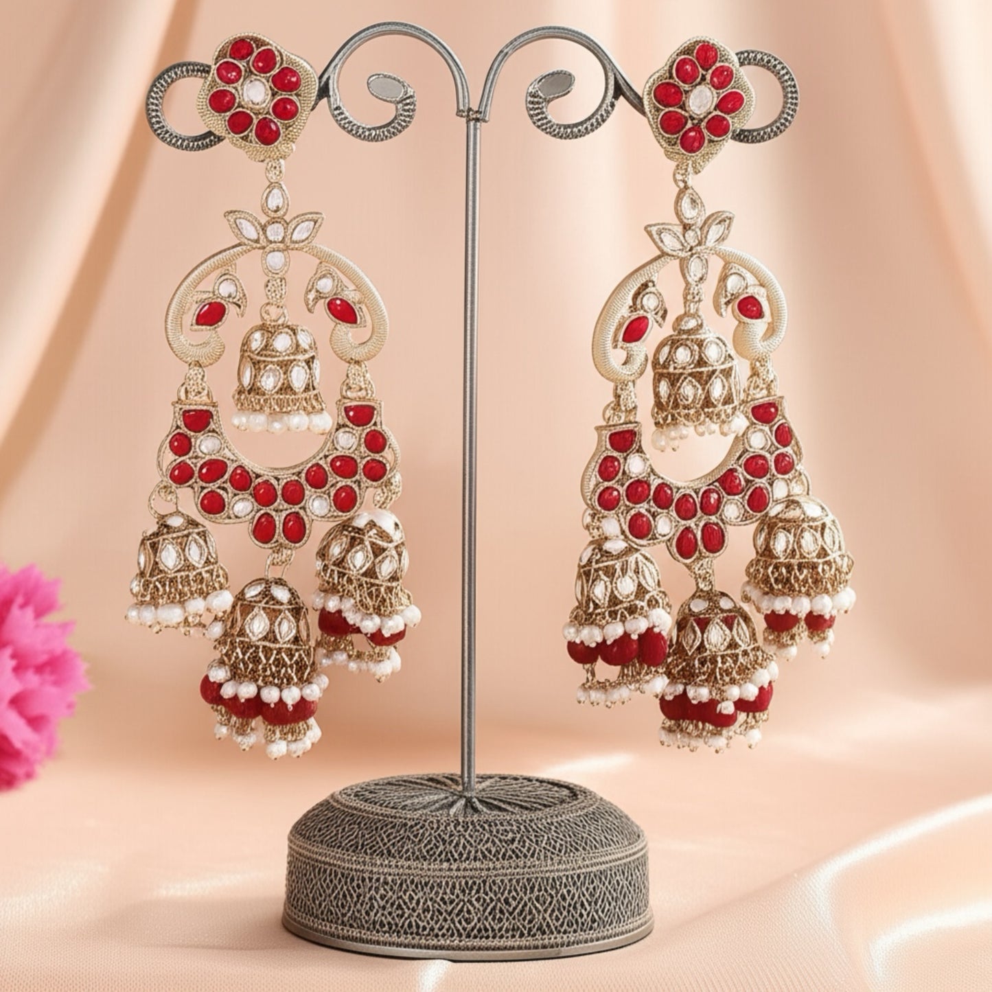 110879-Indo Western (Kundan) Earring-Maroon