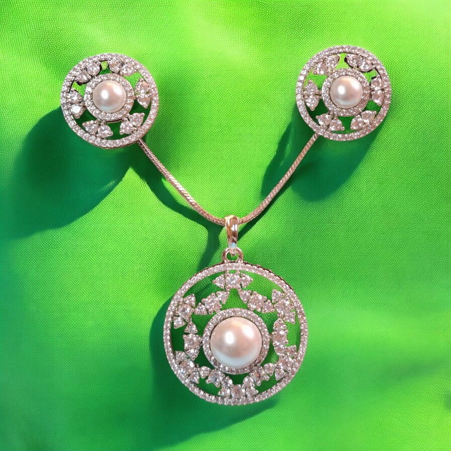 94459-American Diamond Delicate Pendant Set With Rhodium Plating-Moti