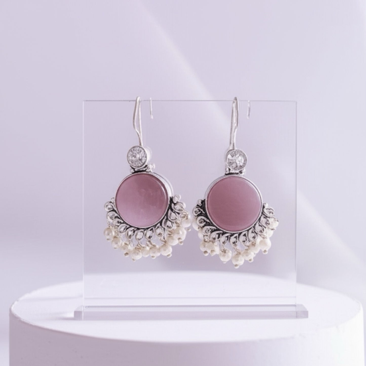 91509-ERO Pretty Precious Fashion Oxidised Silver Stylish Party Wear Earrings for Women and Girls-Pink