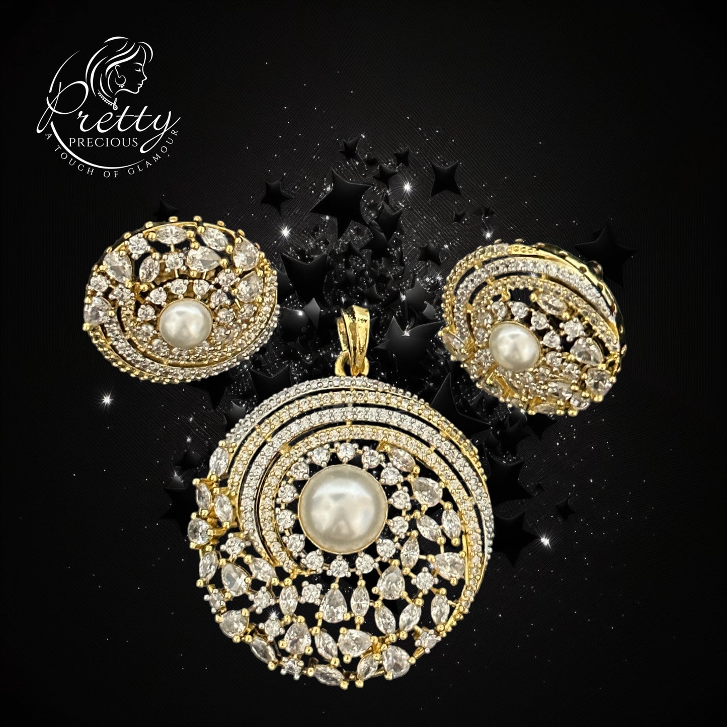 426910 American Diamond Delicate Pendant Set With Rhodium Plating-2Tone