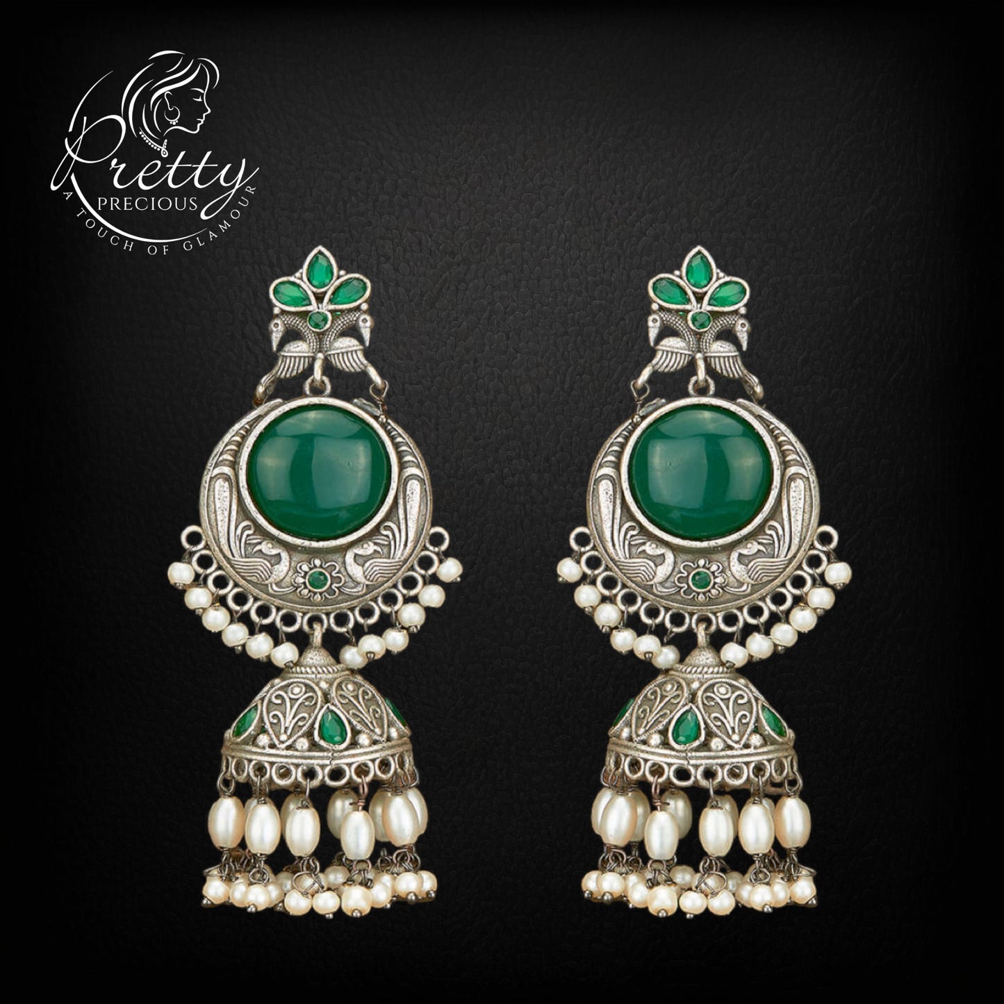 805856 Oxidised Peacock Earring With Oxidised Plating-Green