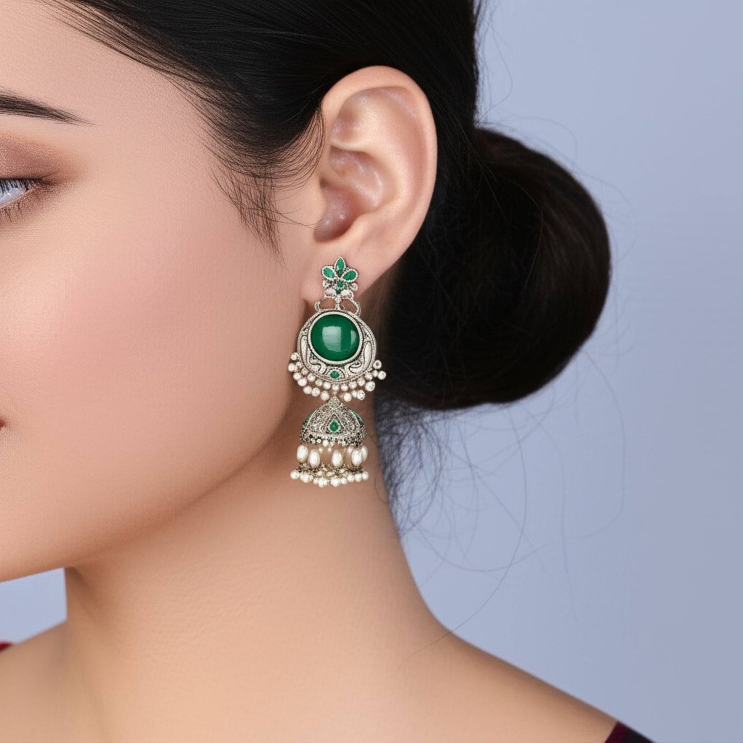 805856 Oxidised Peacock Earring With Oxidised Plating-Green