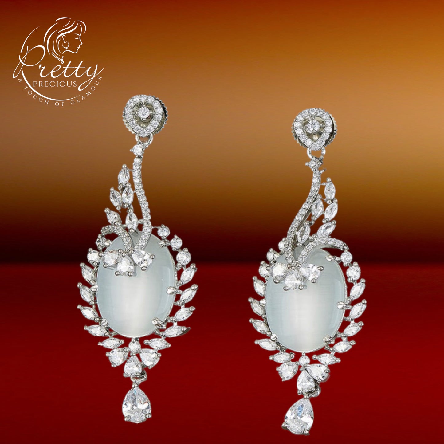 428624 Cz Classic Earring With Rhodium Plating-White