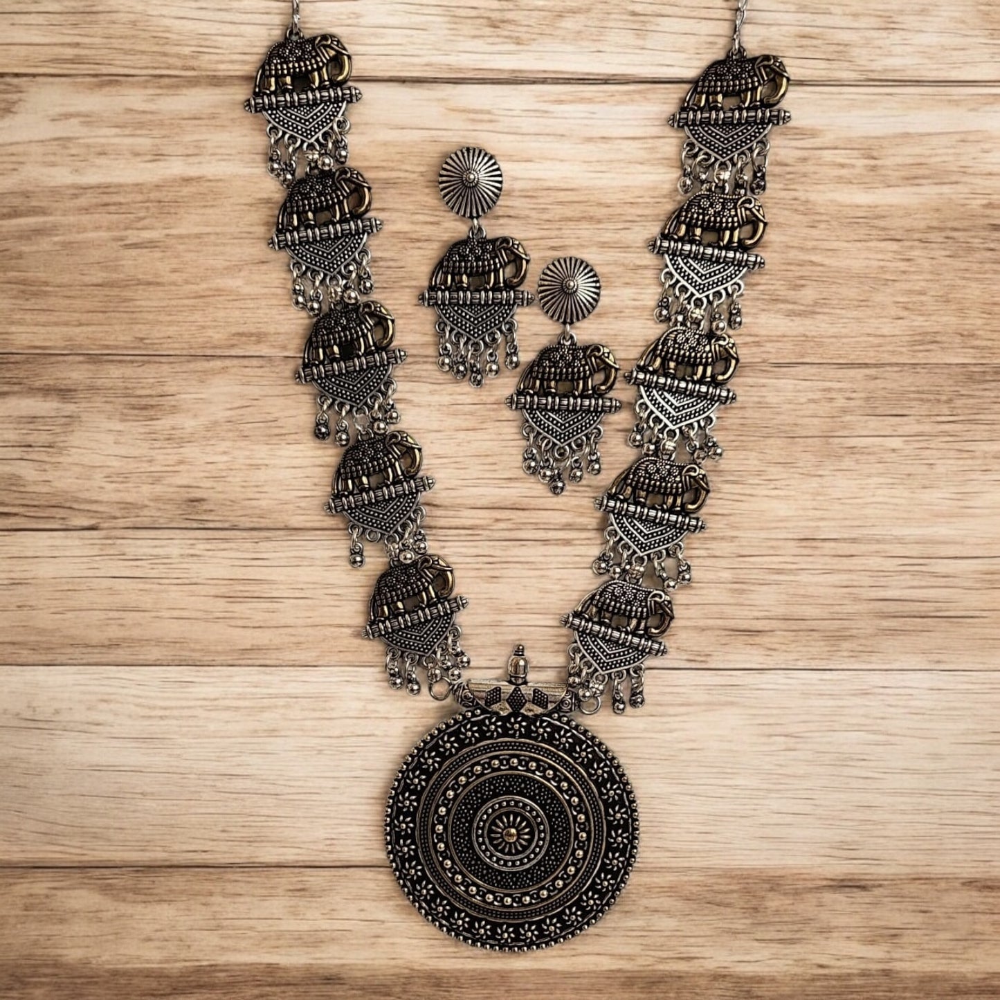 93999-NSO Classic Necklace With Oxidised Plating-Elephant Design