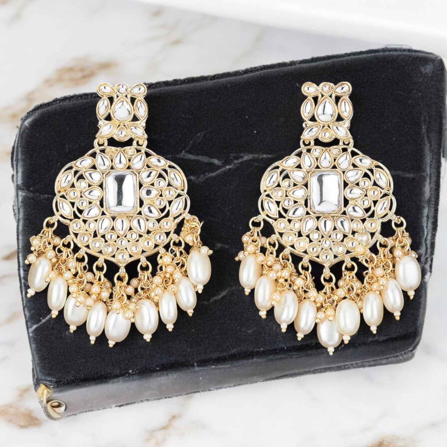 109025-Indo Western (Kundan) Earring-White