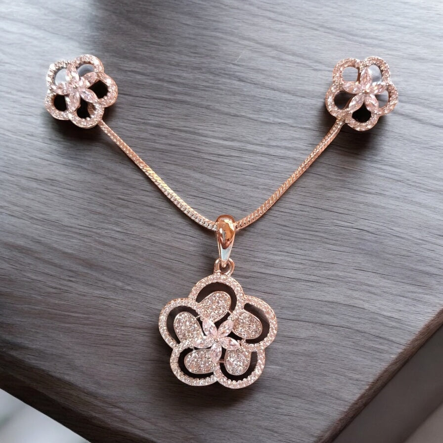 92859-PS-American Diamond Delicate Pendant Set With Rhodium Plating
