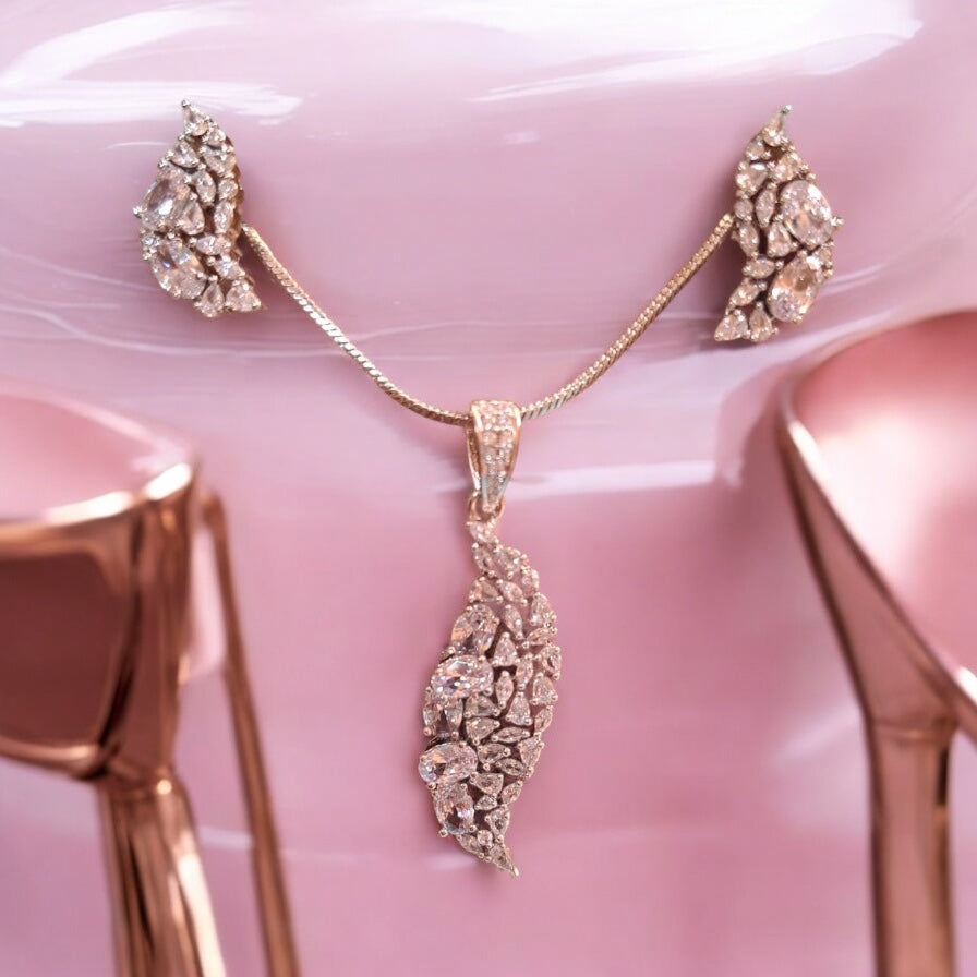 93709-PS-American Diamond Delicate Pendant Set With Rhodium Plating