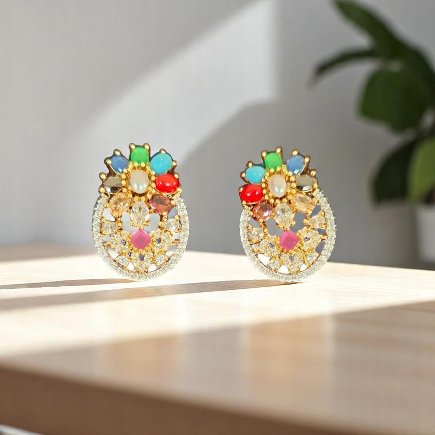 93259-ER CZ Earring With Gold/Rhodium Plating-Design 2