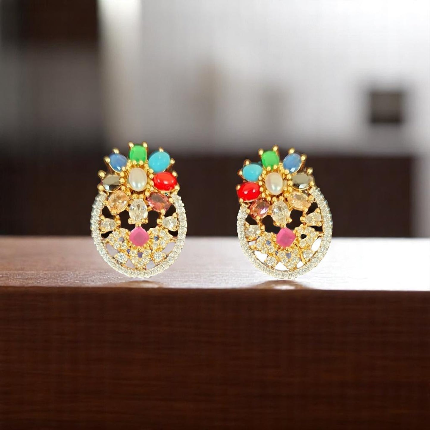 93259-ER CZ Earring With Gold/Rhodium Plating-Design 2
