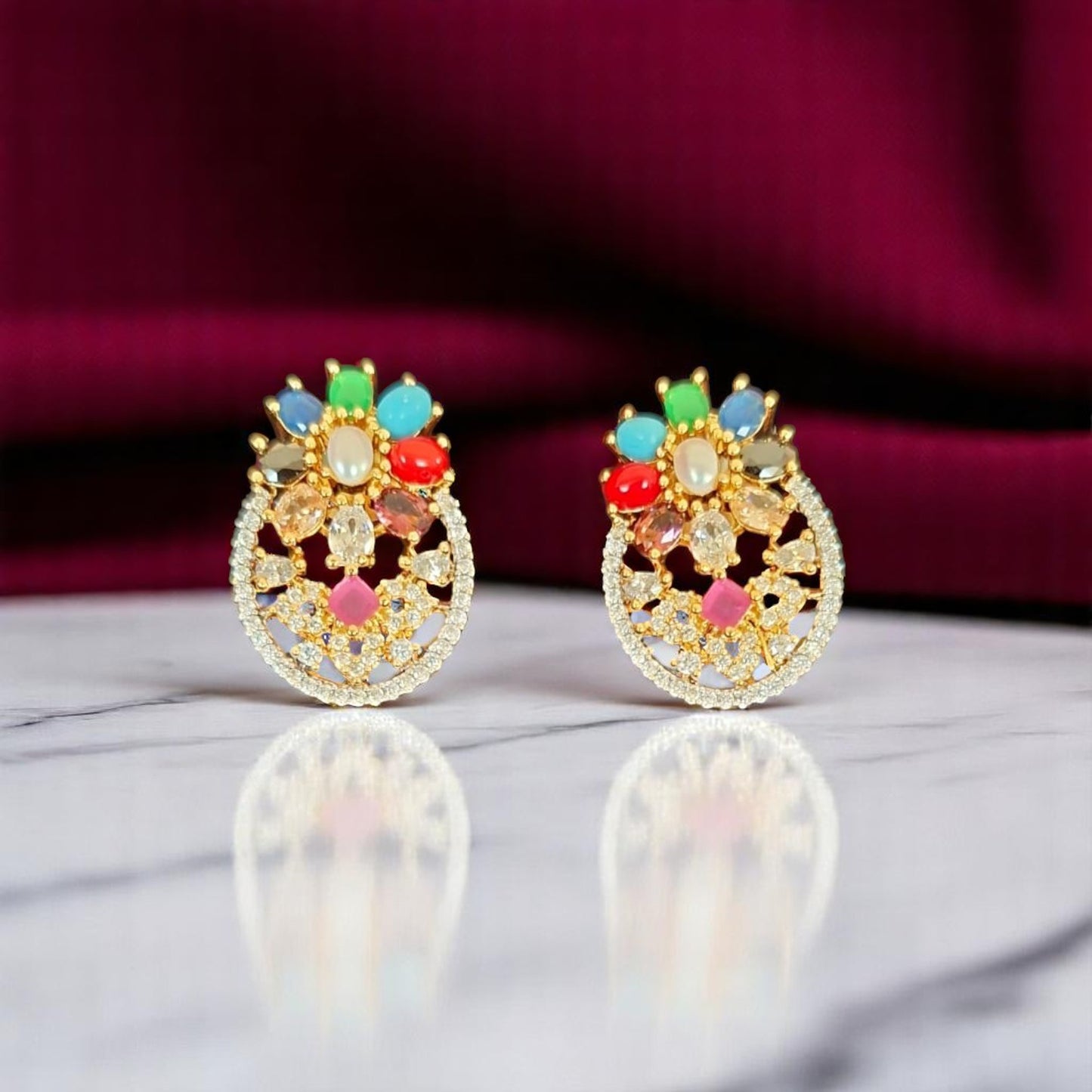 93259-ER CZ Earring With Gold/Rhodium Plating-Design 2
