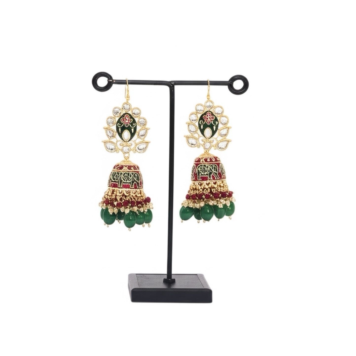 V10014-Indo Western (Kundan) Earring-Rubygreen