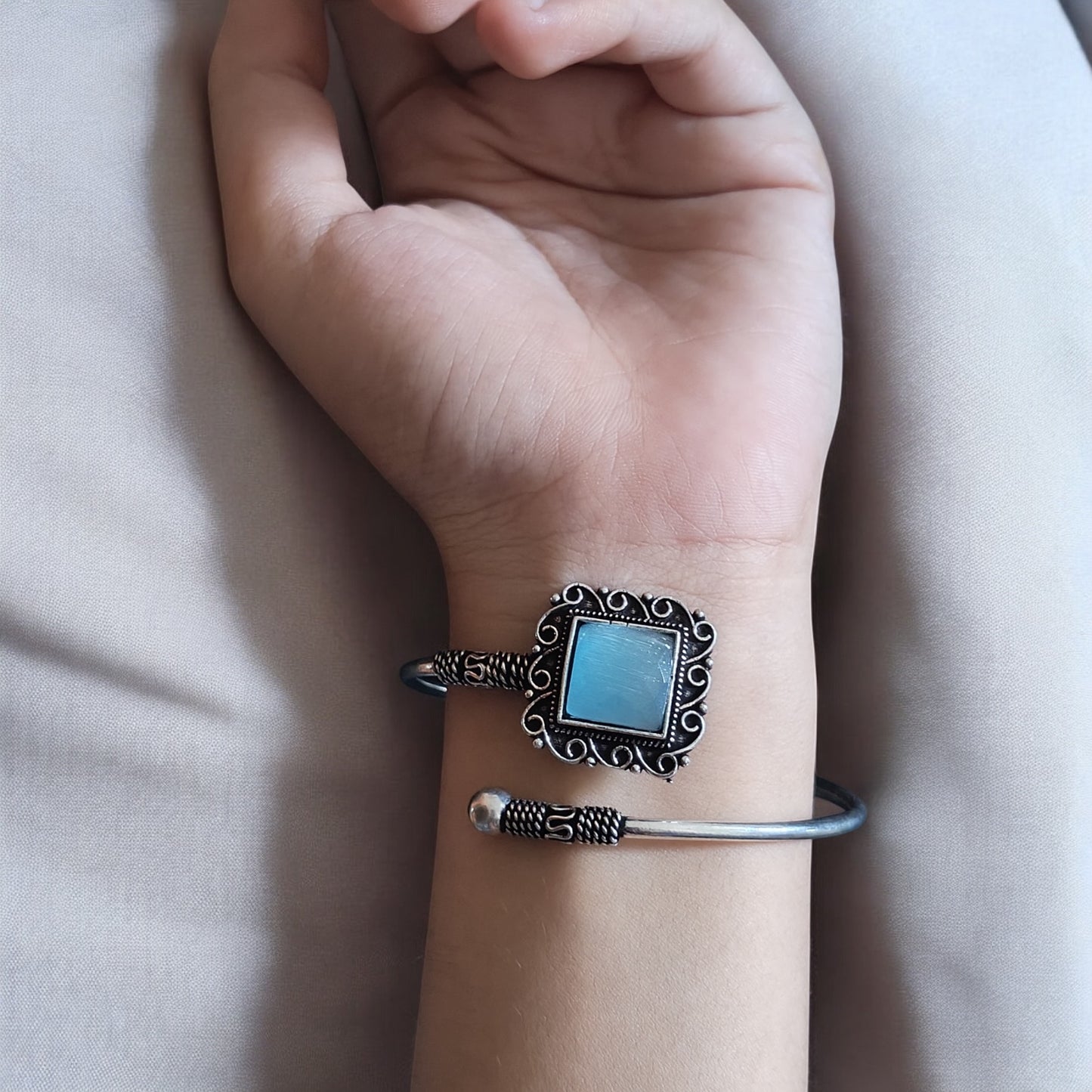 91509 BRO Classic Kada With Oxidised Plating-Aqua