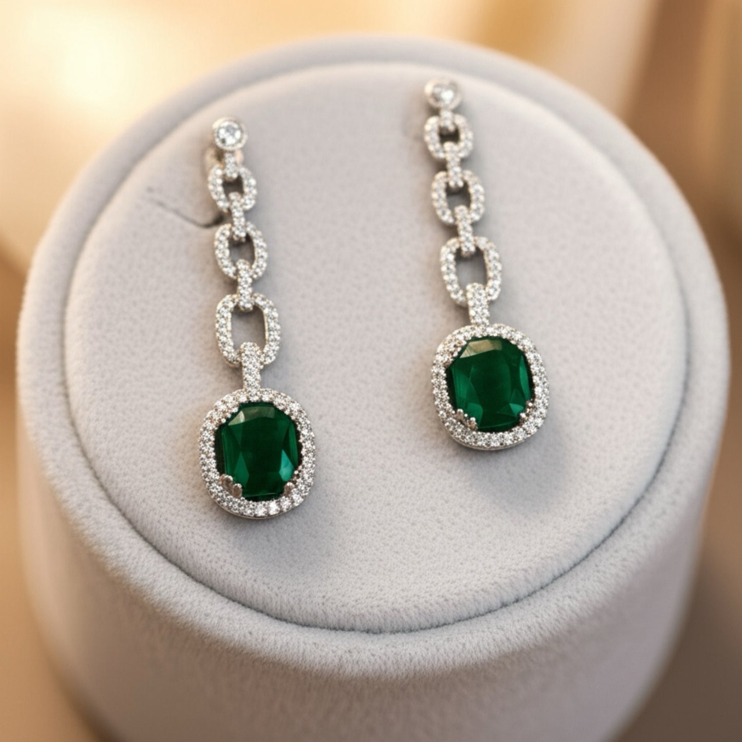 437589 CZ Earring With Rhodium Plating-Green
