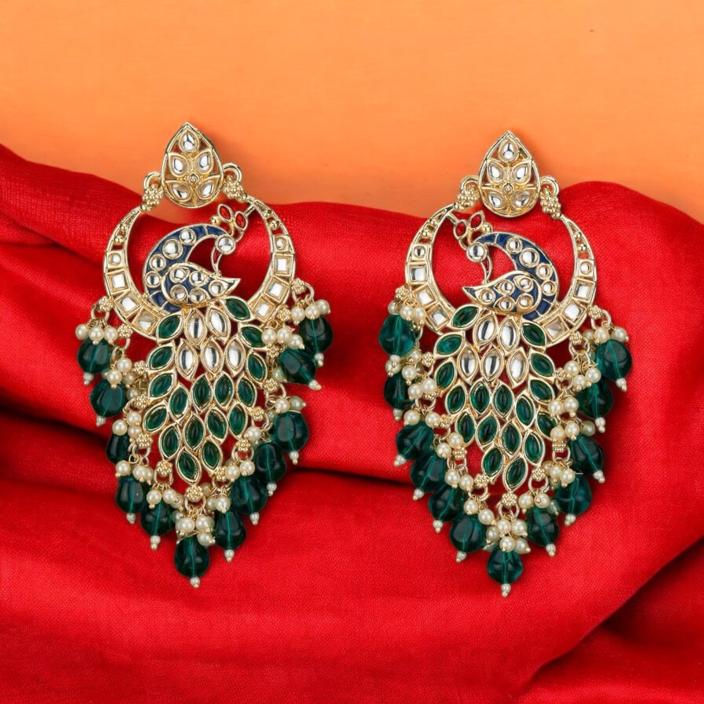 110625-Indo Western (Kundan) Earring-Green
