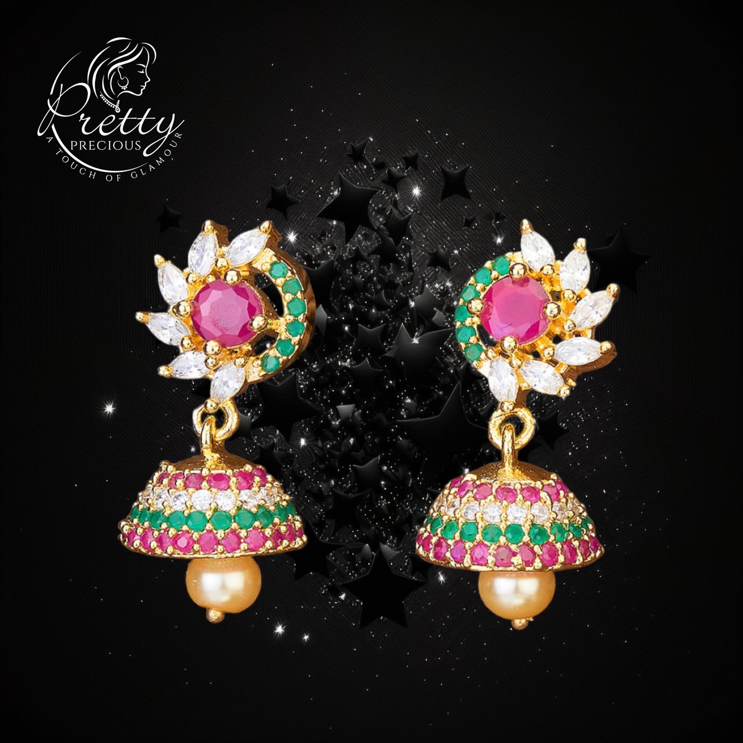 426541 Cubic Zirconia Delicate Jhumki With Gold Plating
