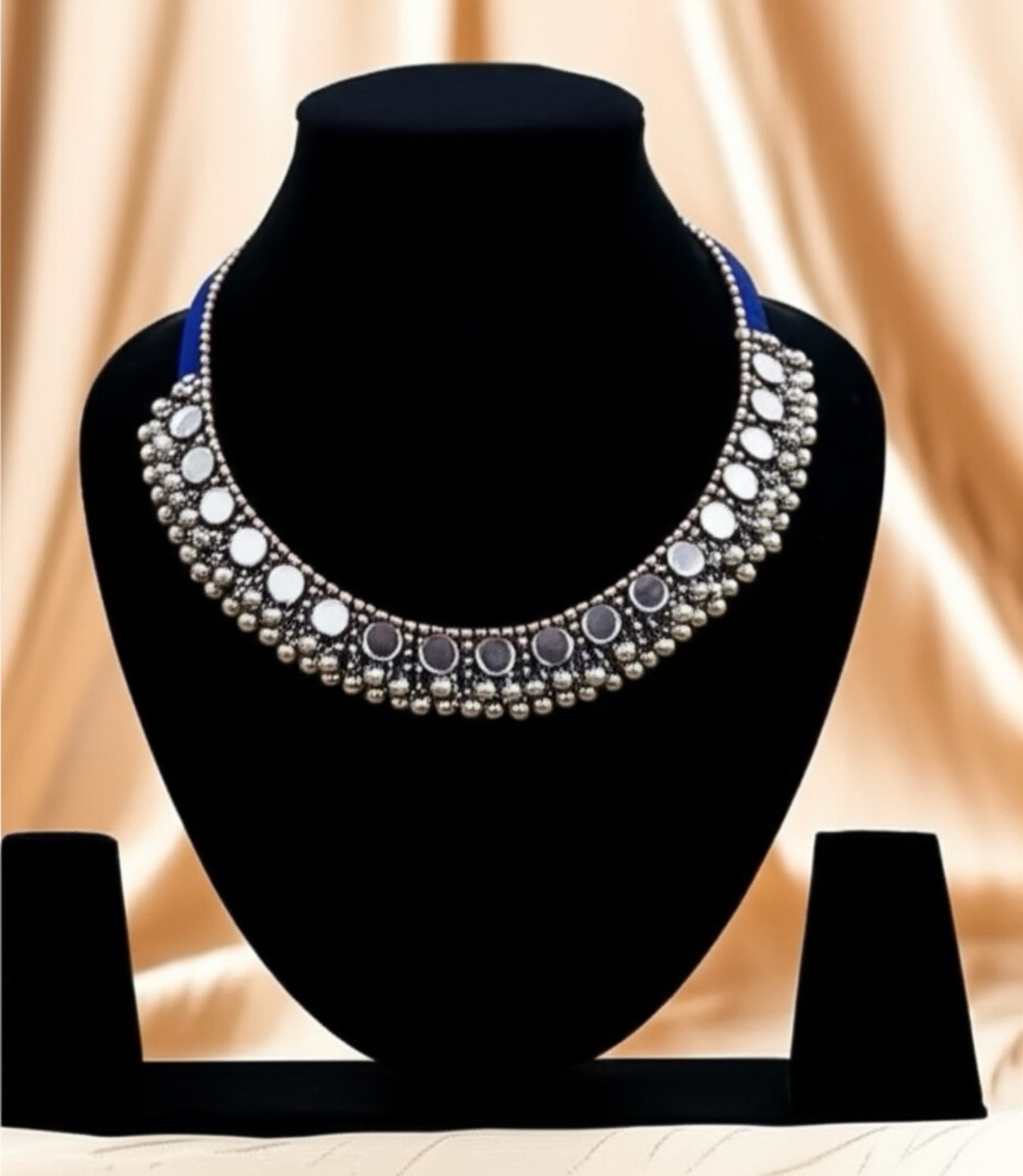 91999-NSO Classic Mirror work Neck Piece With Oxidised Plating