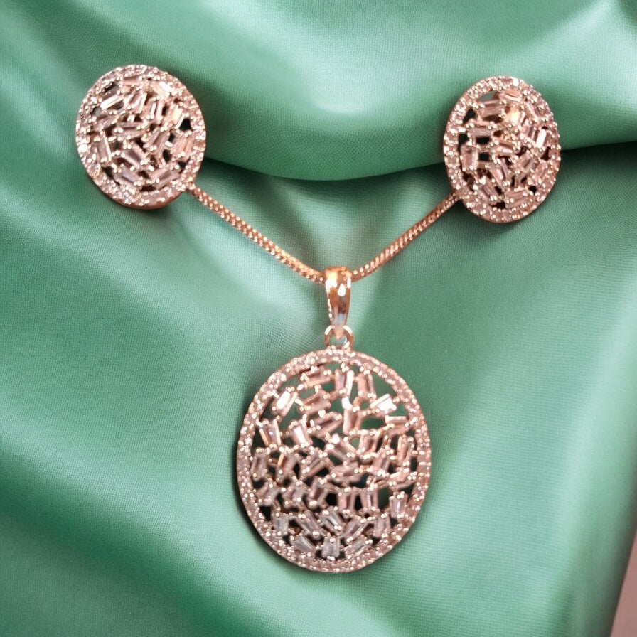 91909-PS-American Diamond Delicate Pendant Set With Gold Plating-Design 2