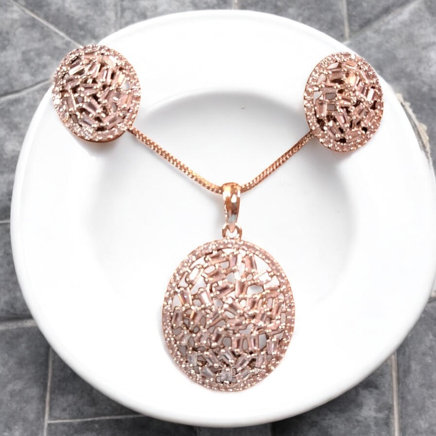91909-PS-American Diamond Delicate Pendant Set With Gold Plating-Design 2