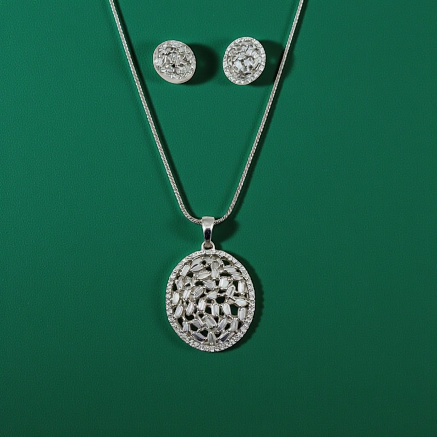 91909-PS-American Diamond Delicate Pendant Set With Gold Plating-Design 2