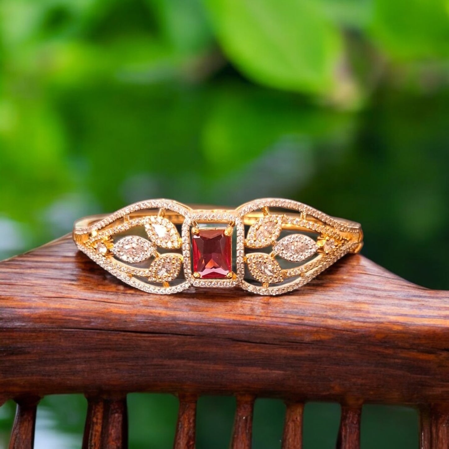 436856 Cubic Zirconia Classic Kada With Gold Plating-Ruby