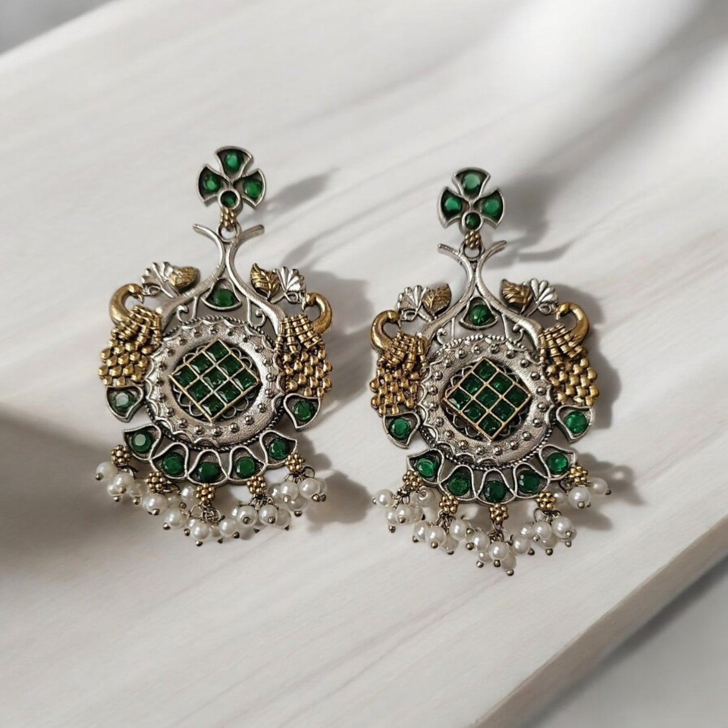 805132 Pretty Precious Fashion Oxidised Silver Stylish Party Wear Earrings for Women and Girls-Green