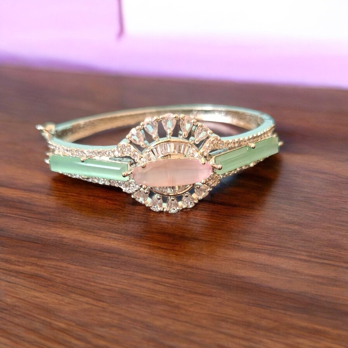 92609-KD Cubic Zirconia Classic Kada With Rhodium Plating-Pink Aqua