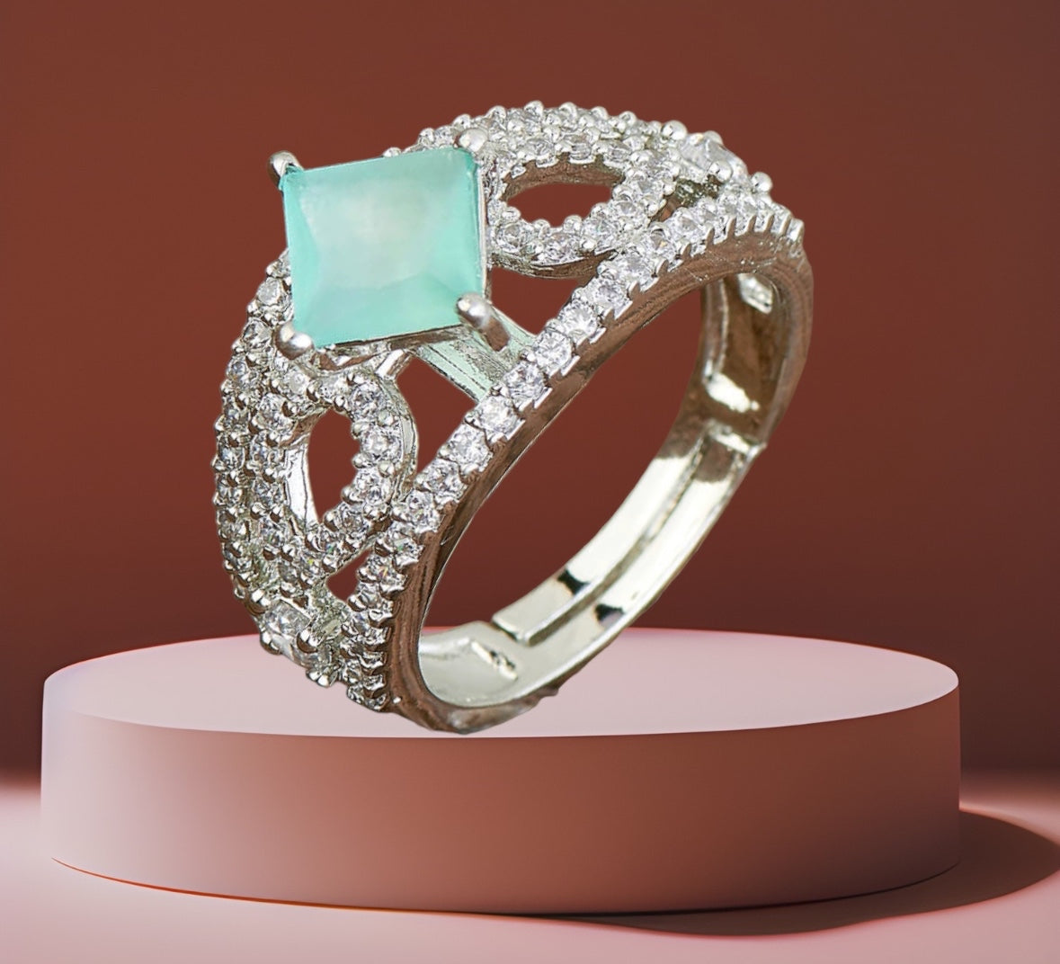 428288-M Cz Adjustable Ring With Rhodium Plating-Mint