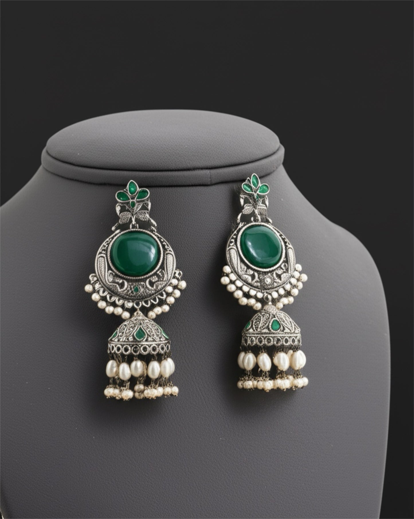 805856 Oxidised Peacock Earring With Oxidised Plating-Green