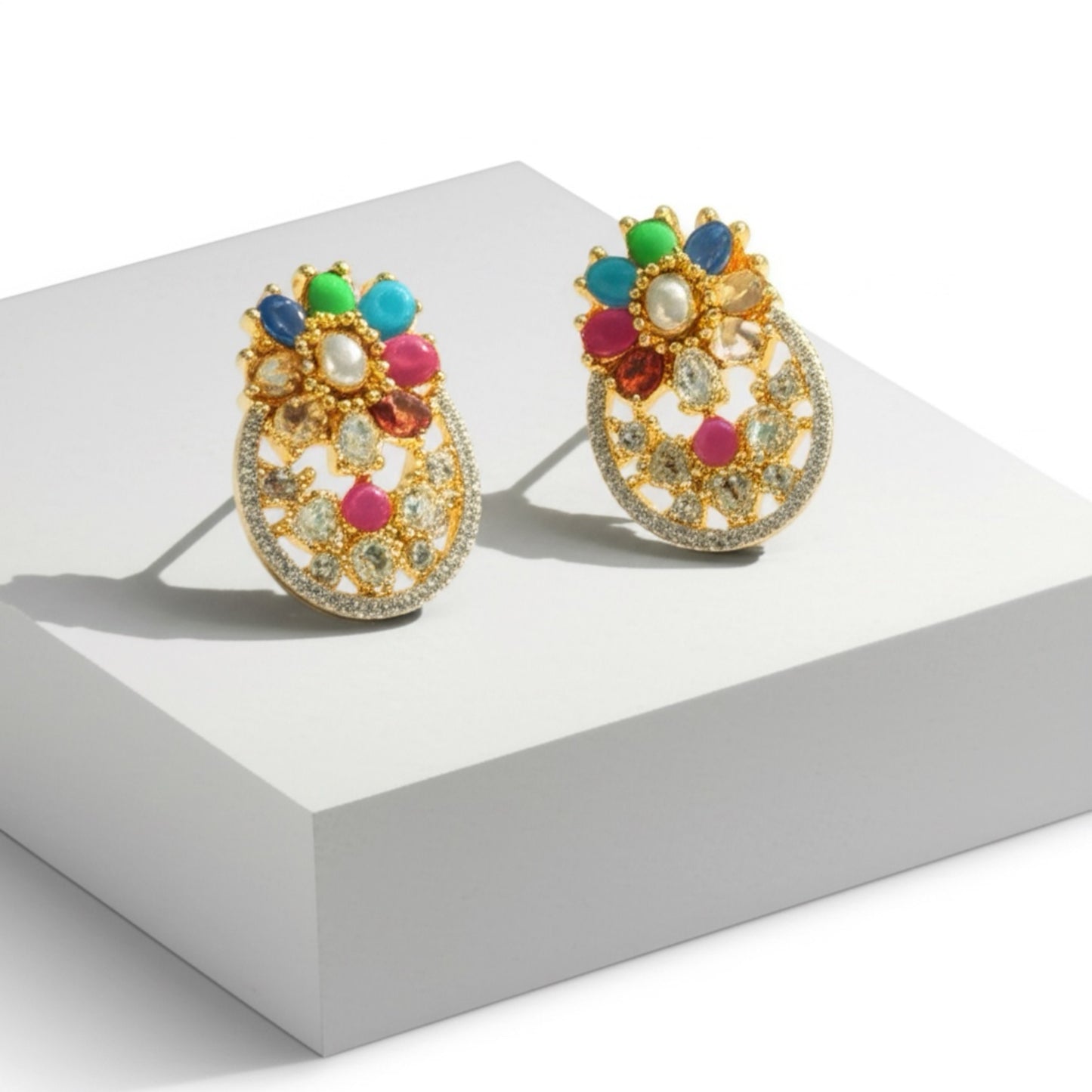 93259-ER CZ Earring With Gold/Rhodium Plating-Design 2