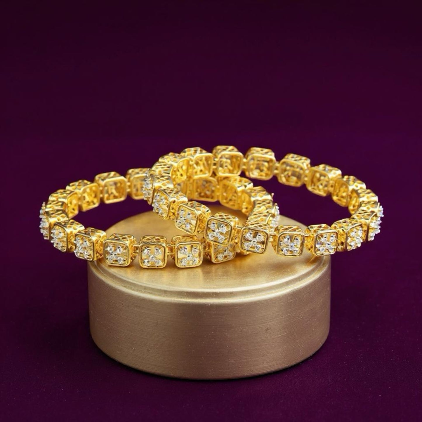 428668 Cz Delicate Bangles With 2 Tone Plating-Size 2.8
