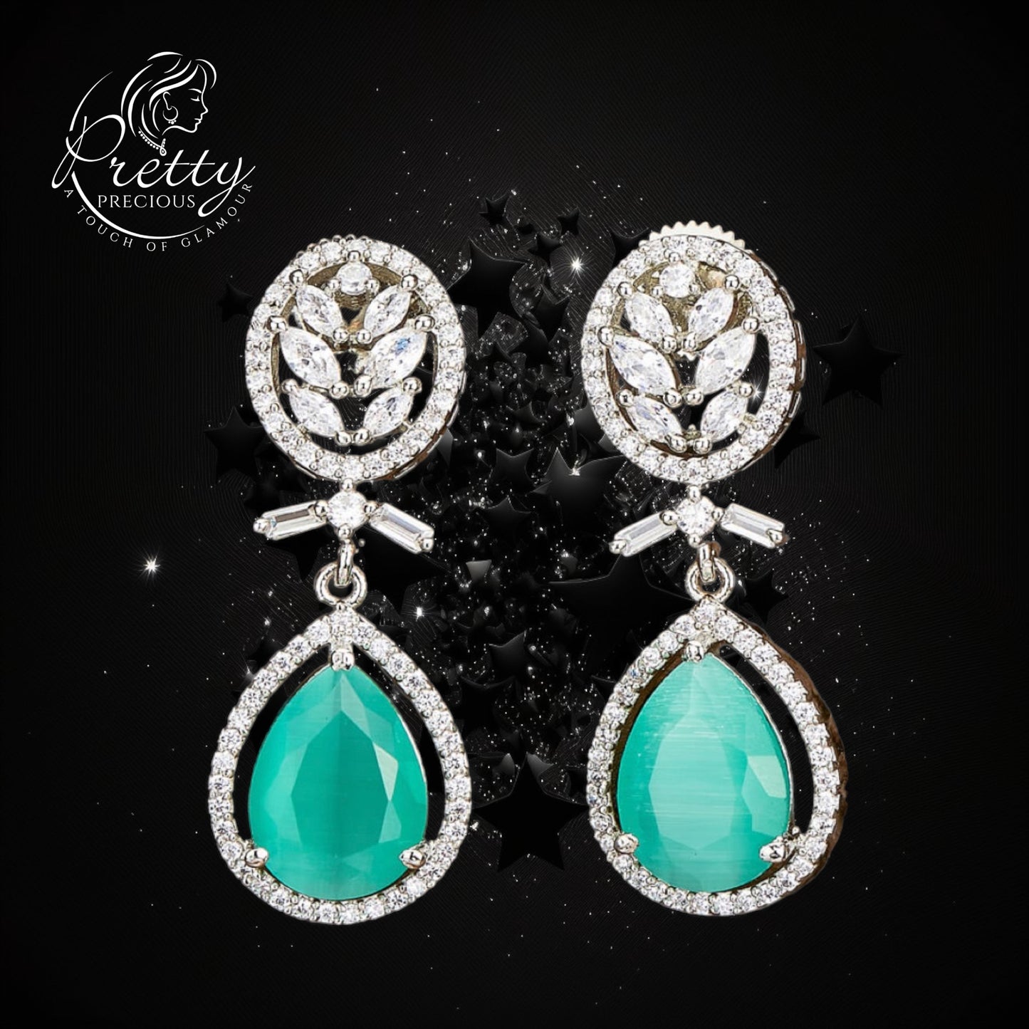 429236 American Diamond Classic Earring With Rhodium Plating-Mint