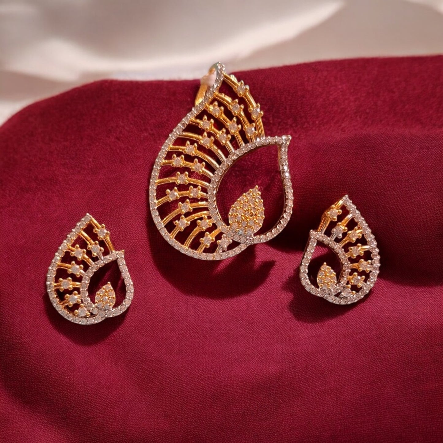 436298-American Diamond Delicate Pendant Set With Gold Plating-White