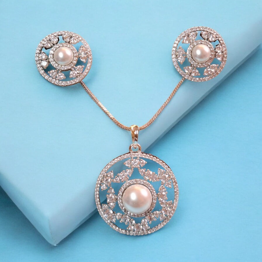 94459-American Diamond Delicate Pendant Set With Rhodium Plating-Moti