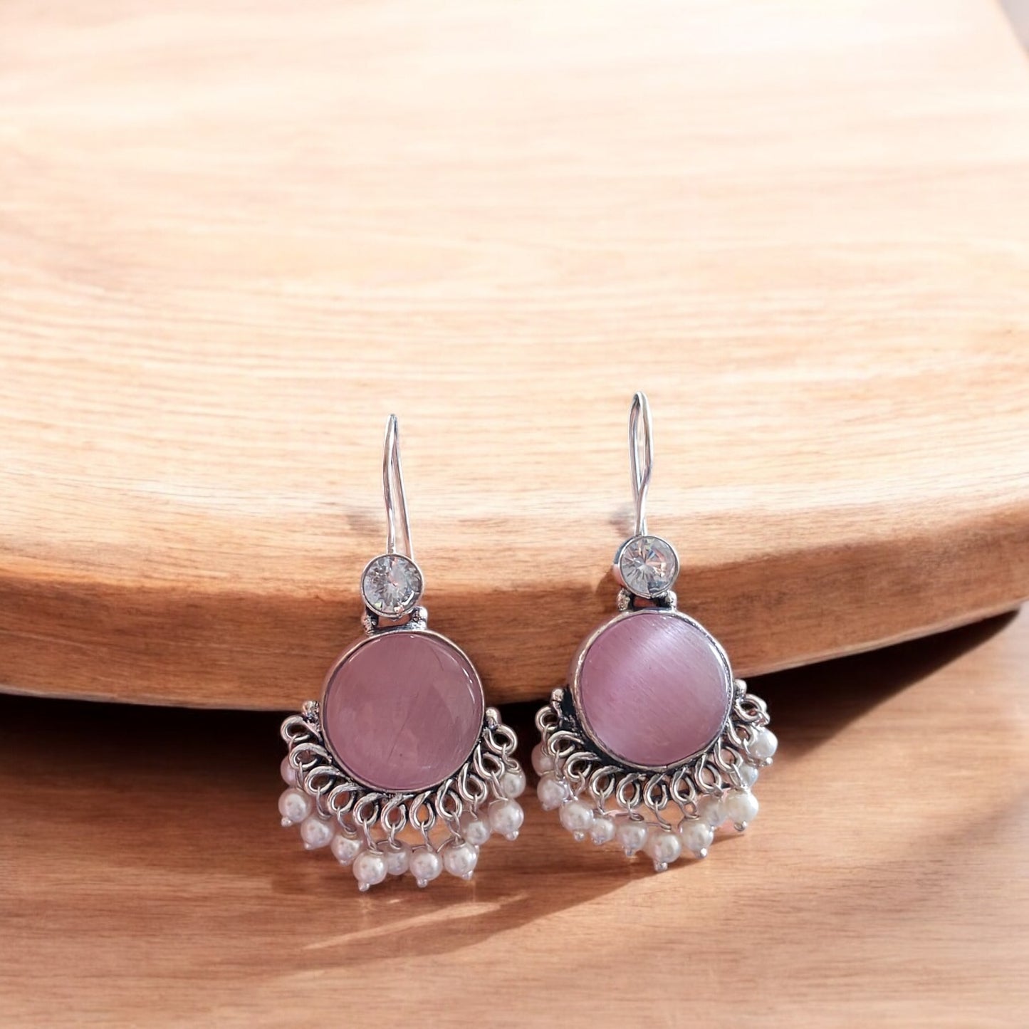 91509-ERO Pretty Precious Fashion Oxidised Silver Stylish Party Wear Earrings for Women and Girls-Pink