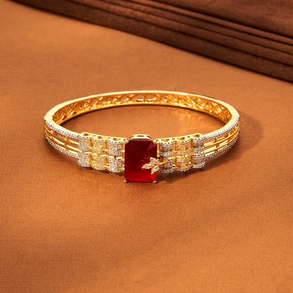 433951 Cz Openable Kada With 2 Tone Plating-Ruby
