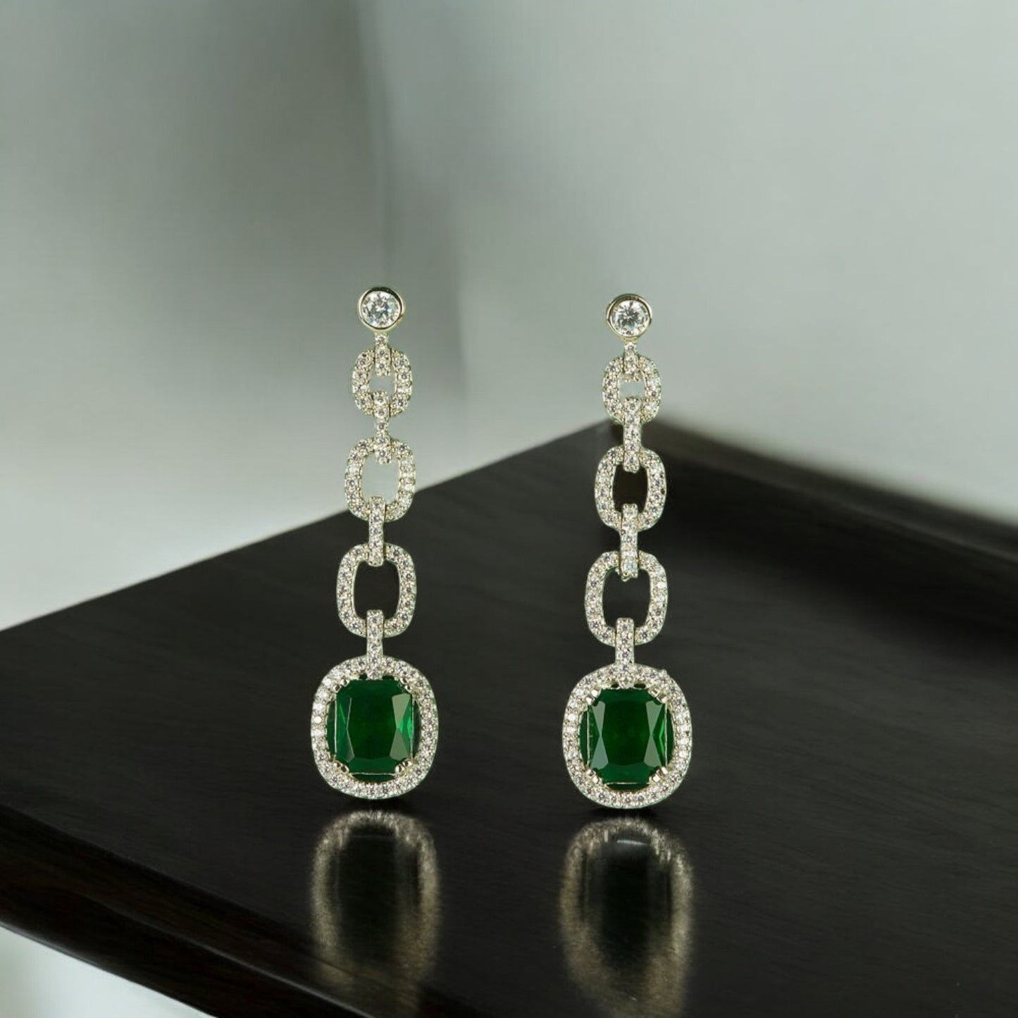 437589 CZ Earring With Rhodium Plating-Green