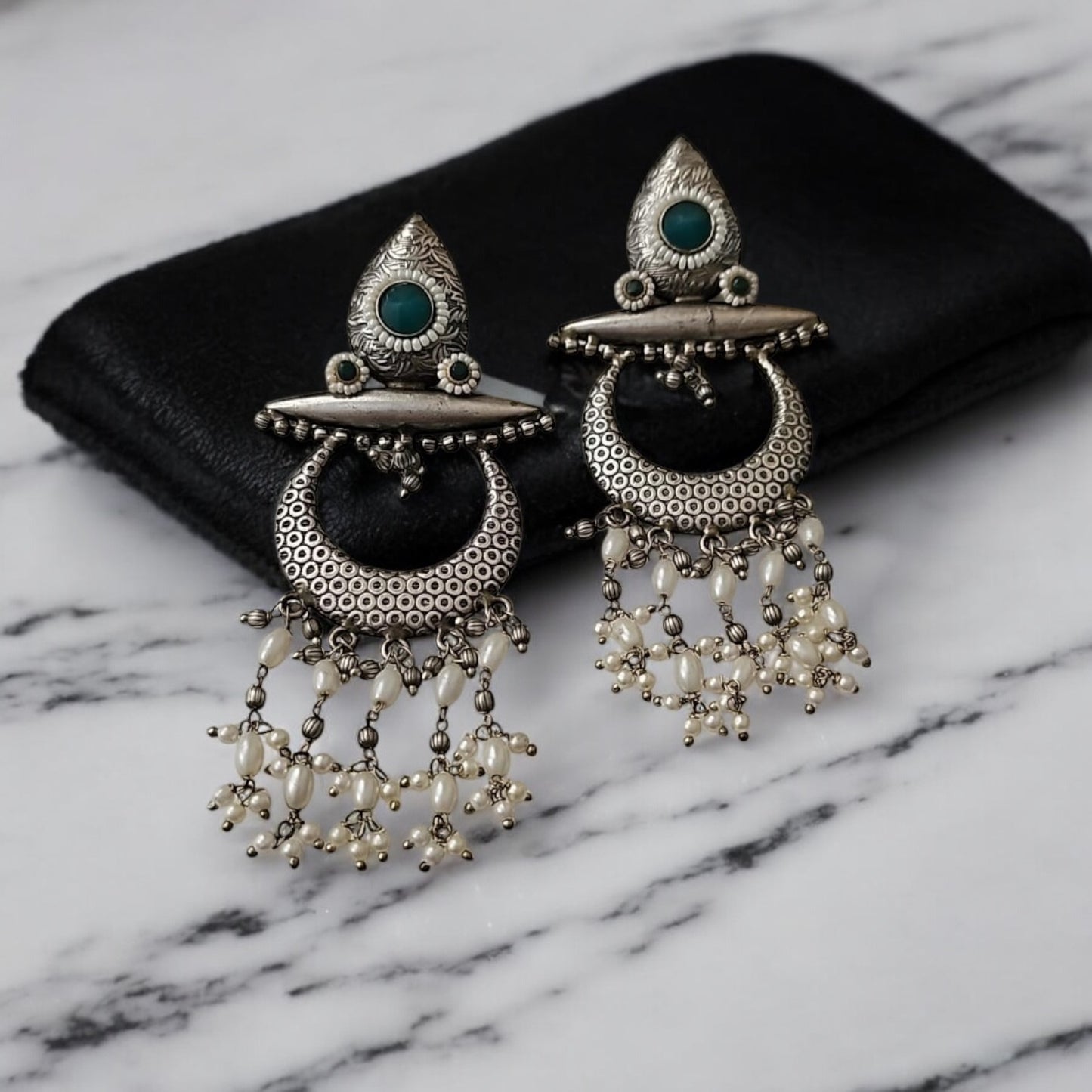 808360 Pretty Precious Fashion Oxidised Silver Stylish Party Wear Earrings for Women and Girls