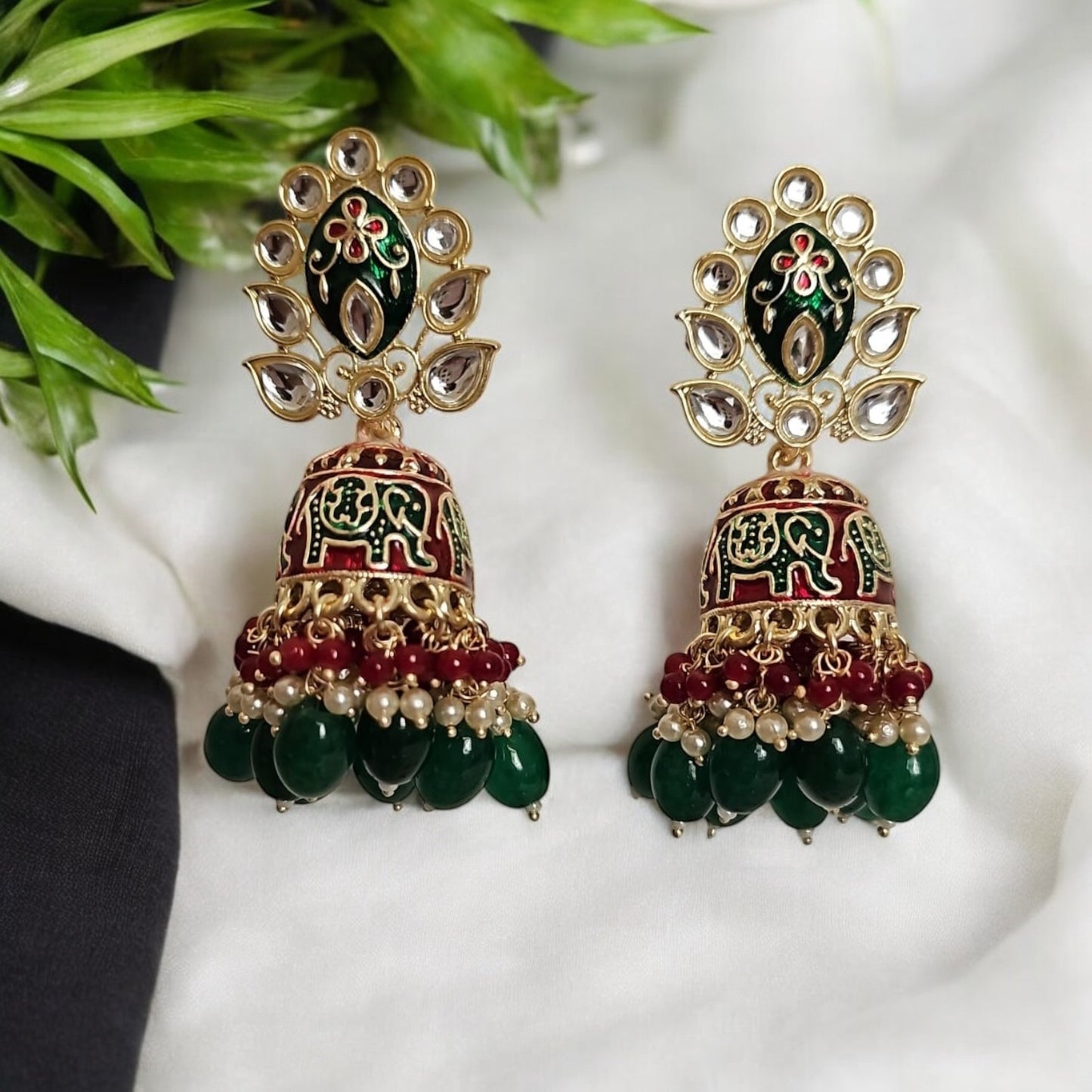 V10014-Indo Western (Kundan) Earring-Rubygreen
