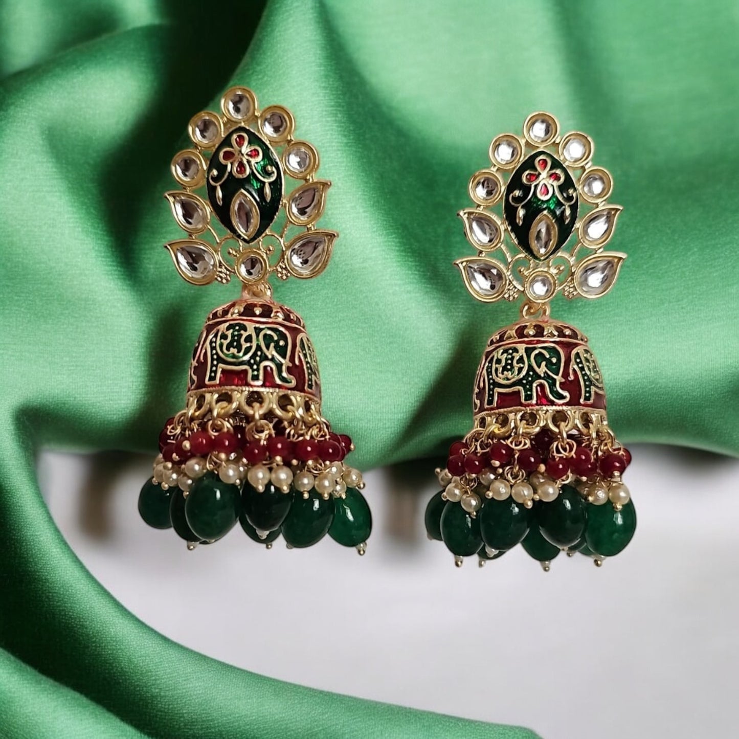V10014-Indo Western (Kundan) Earring-Rubygreen