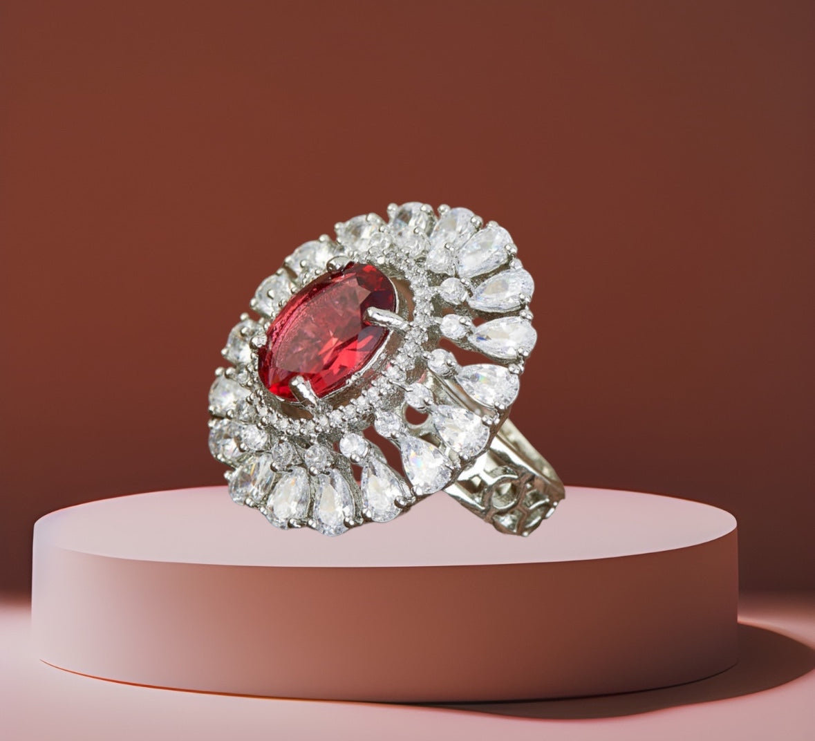 428416 Cz Adjustable Ring With Rhodium Plating