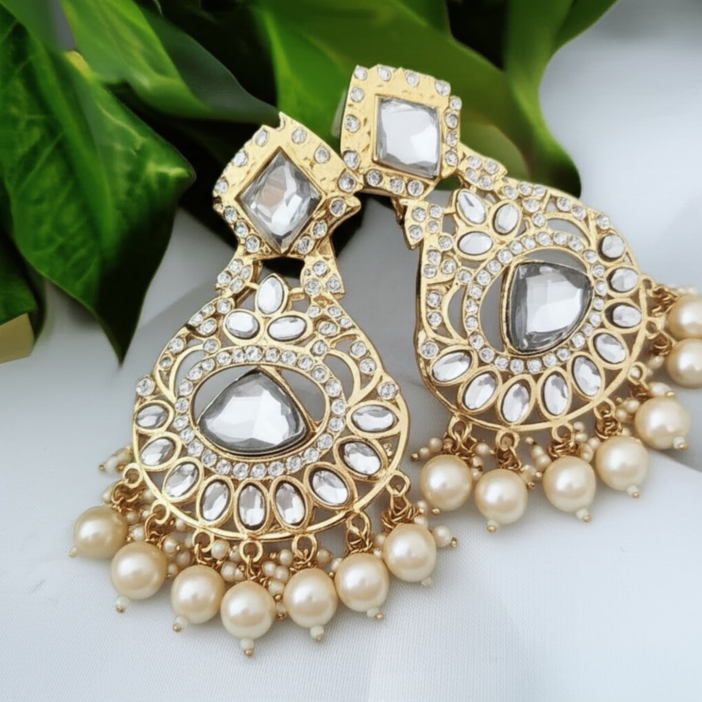 3395-Indo Western (Kundan) Earring-Pearl