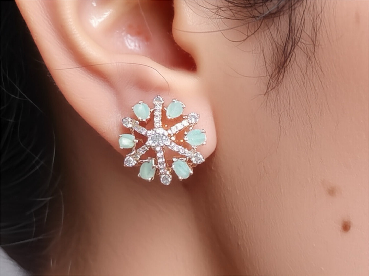 92459-ER CZ Earring With Gold/Rhodium Plating-Mint