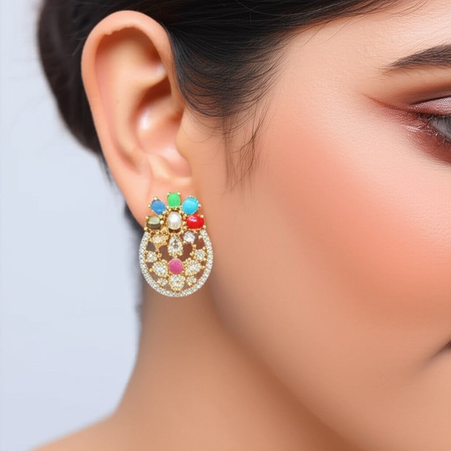 93259-ER CZ Earring With Gold/Rhodium Plating-Design 2