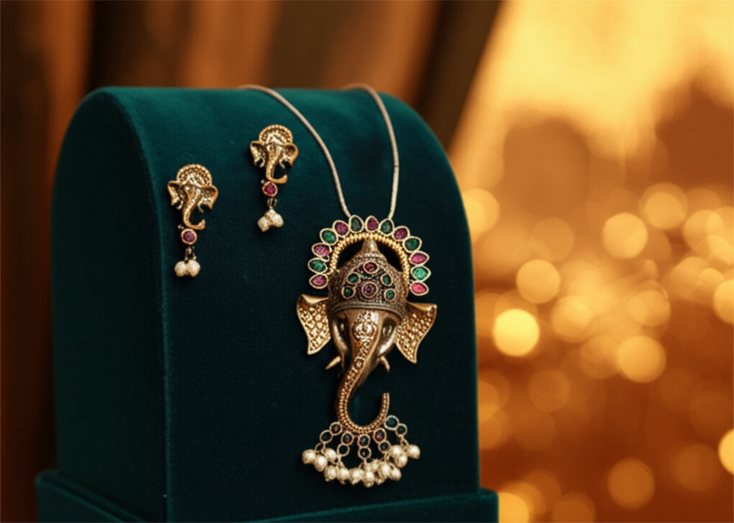 NS-35325 Pendant Set With Oxidized Plating-Rubygreen