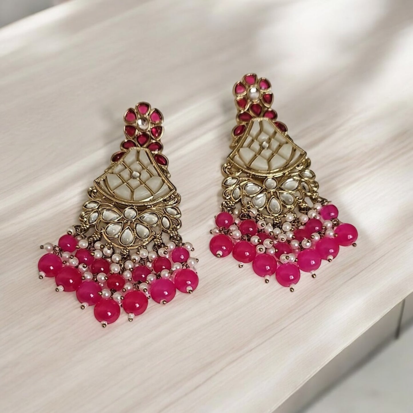 111711-Indo Western (Kundan) Earring-Dark Pink