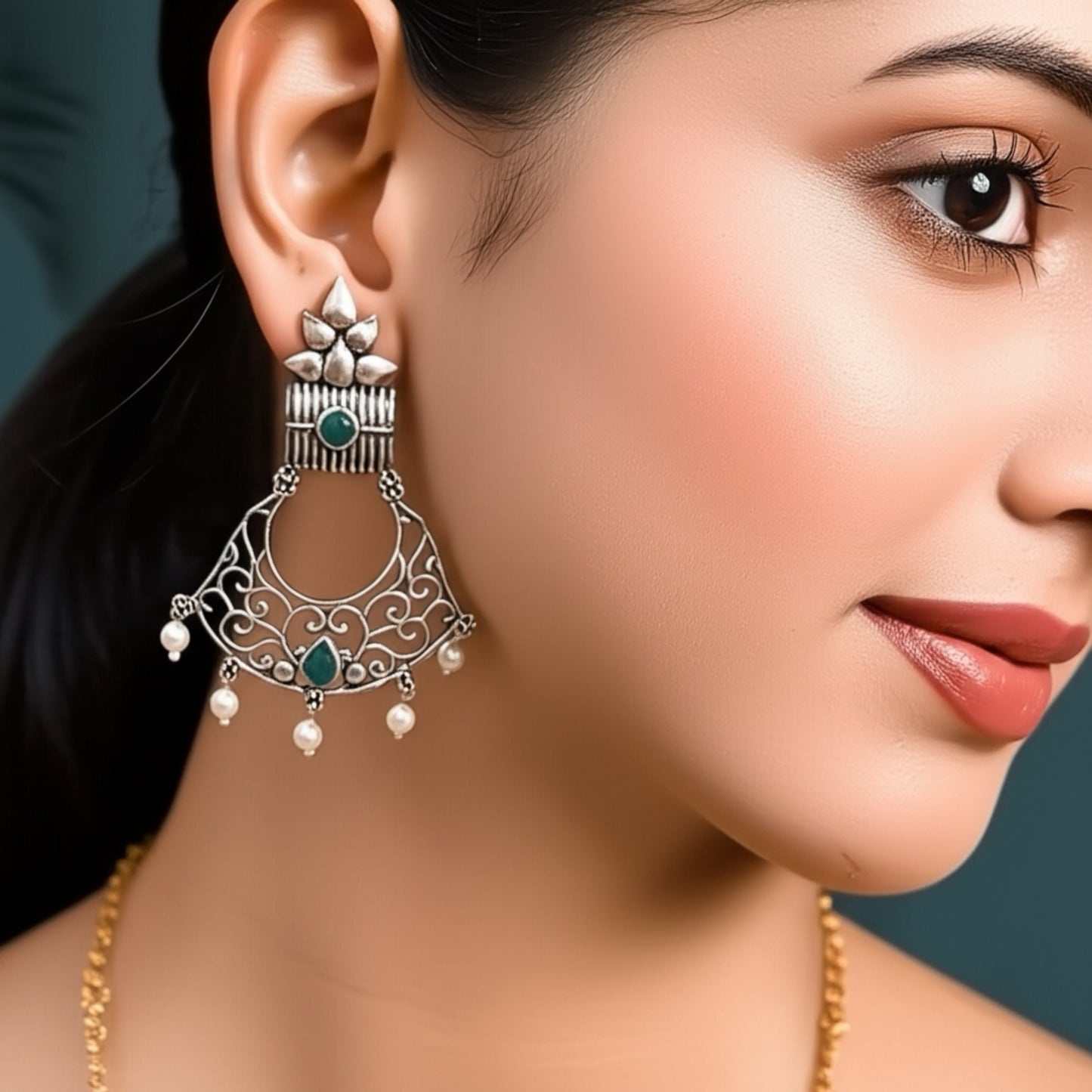 805941 Pretty Precious Fashion Oxidised Silver Stylish Party Wear Earrings for Women and Girls